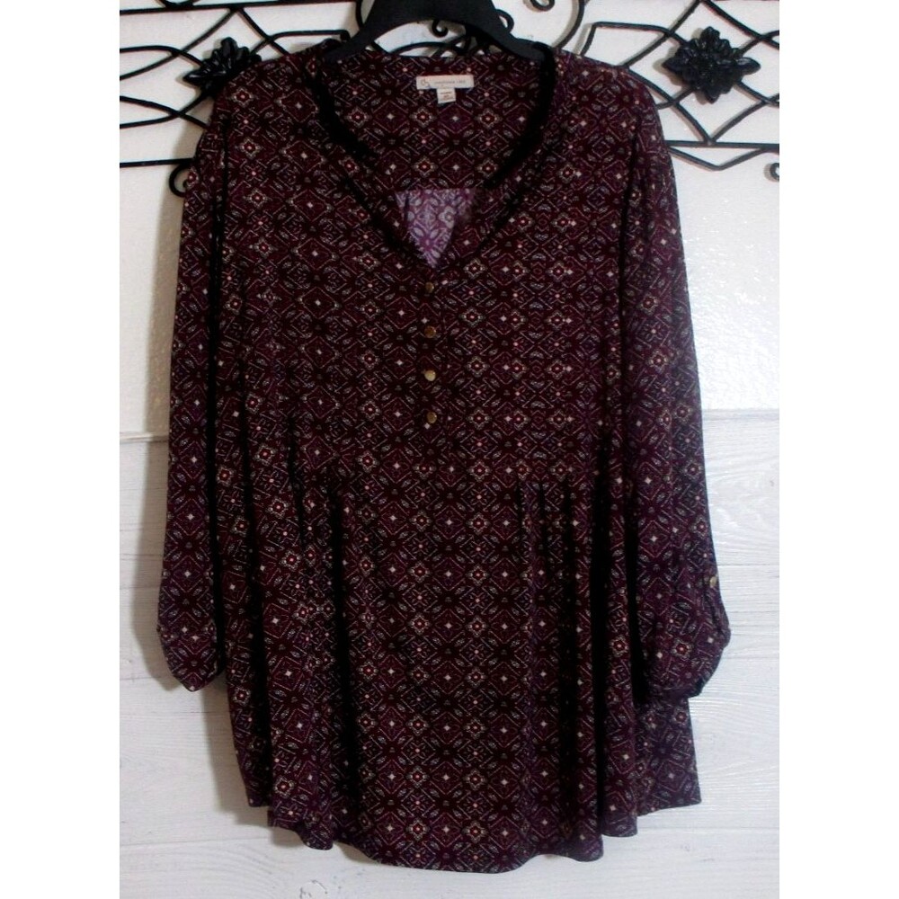 Cato Women's Knit Top Size 3X 3/4 Sleeve Multicolored V Neck